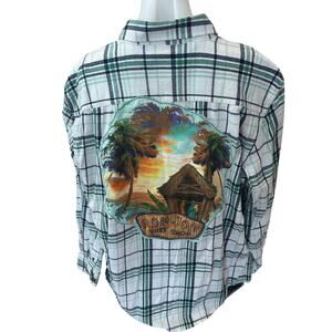 Ron Jon Surf Shop Plaid Flannel Shirt LARGE Oversized Parrothead Unique Surfer